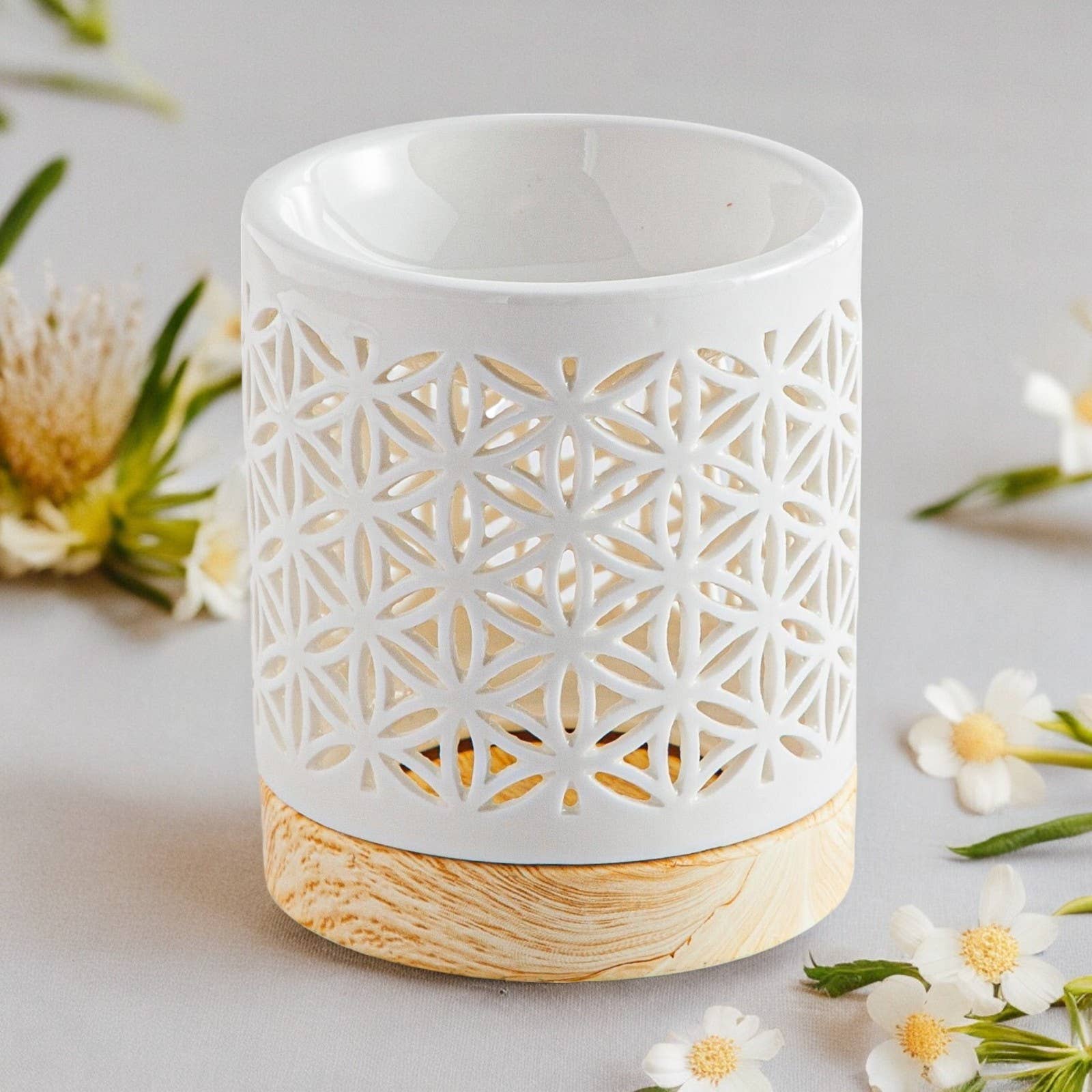 Livets blomst duftlampe i keramik