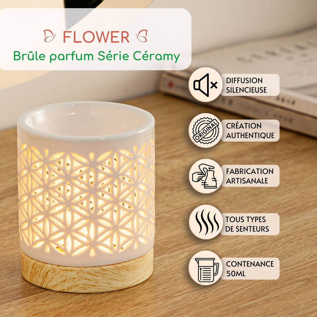 Livets blomst duftlampe i keramik