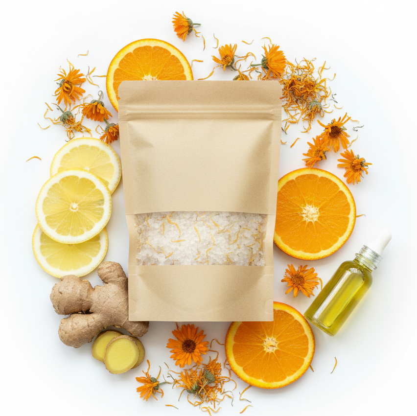 Badesalt med citron, ingefær, appelsin og avokado 500g