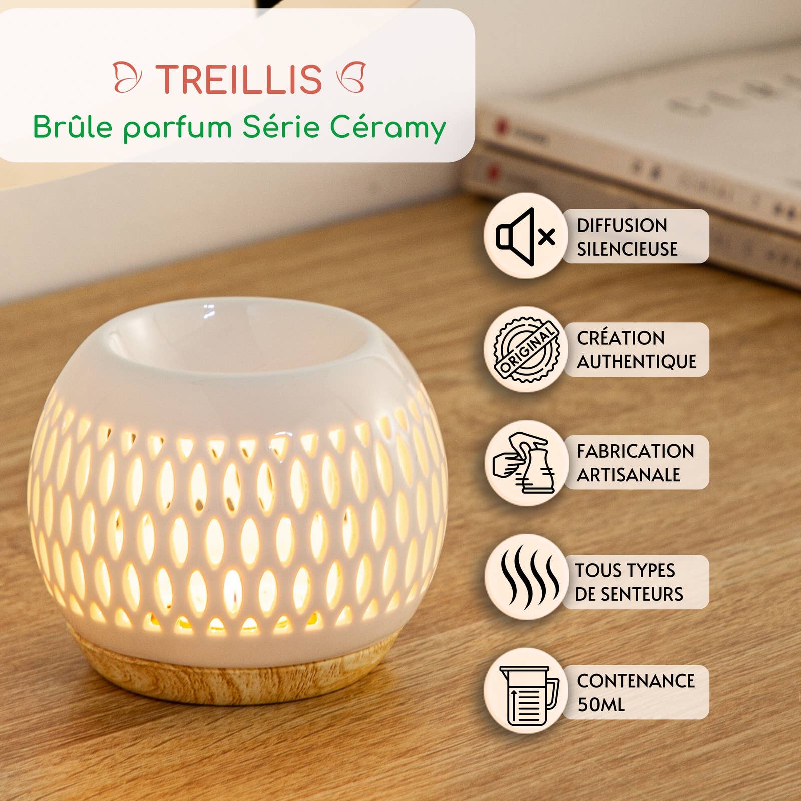 Gittermønster duftlampe i keramik