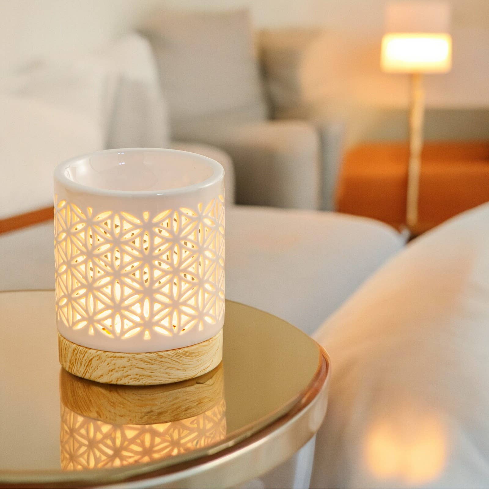 Livets blomst duftlampe i keramik